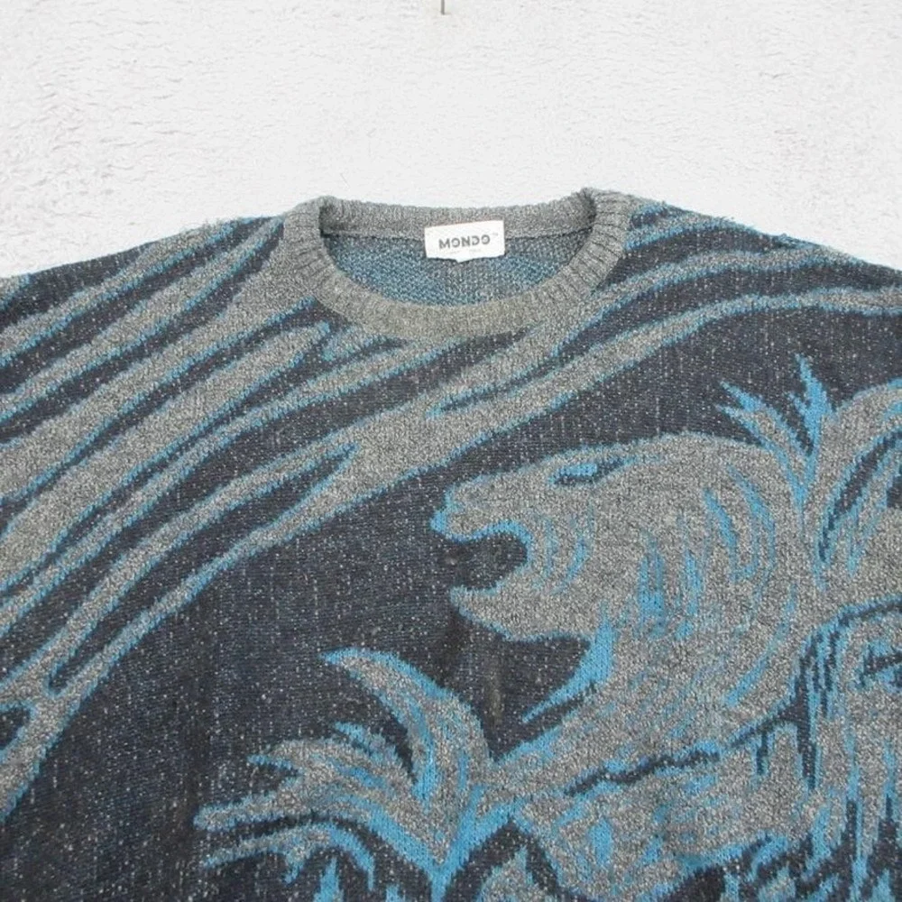 Vintage Mondo Italy Men XL Wool Dragon Zebra Graphic Sweater 80s 90s Hip Hop